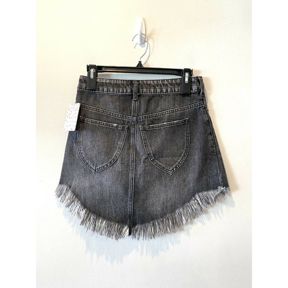 NWT Free People Black Denim Raw Hem Fringe Mini - Picture 7 of 10